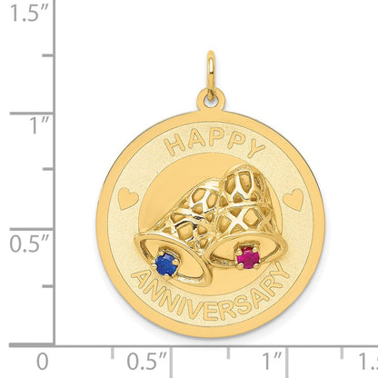 14K Yellow Gold HAPPY ANNIVERSARY Blue and Red CZ with Bells 25mm Engravable Disc Charm
