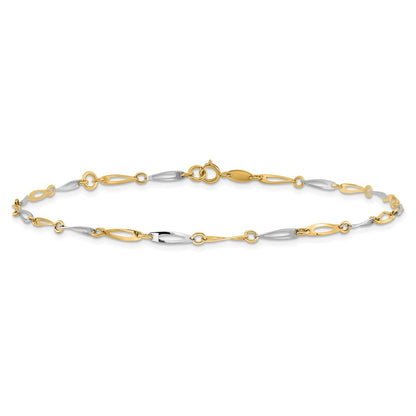 14K Two-Tone Gold Polished Oval Twist Link Plus Extender Total Chain Anklet