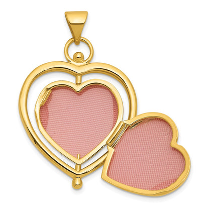 14K Yellow Gold and Rhodium Tree of Life and Flowers in Spinning Frame Reversible 15mm Heart Locket