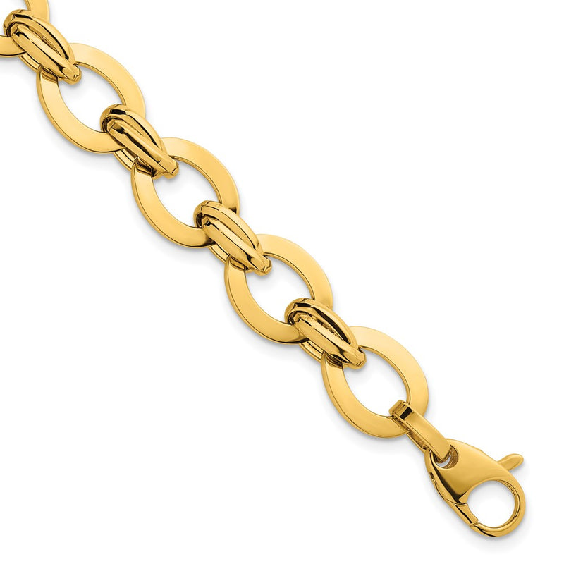 14K Yellow Gold Polished 10.8mm Lightweight Oval Fancy Link Chain Bracelet