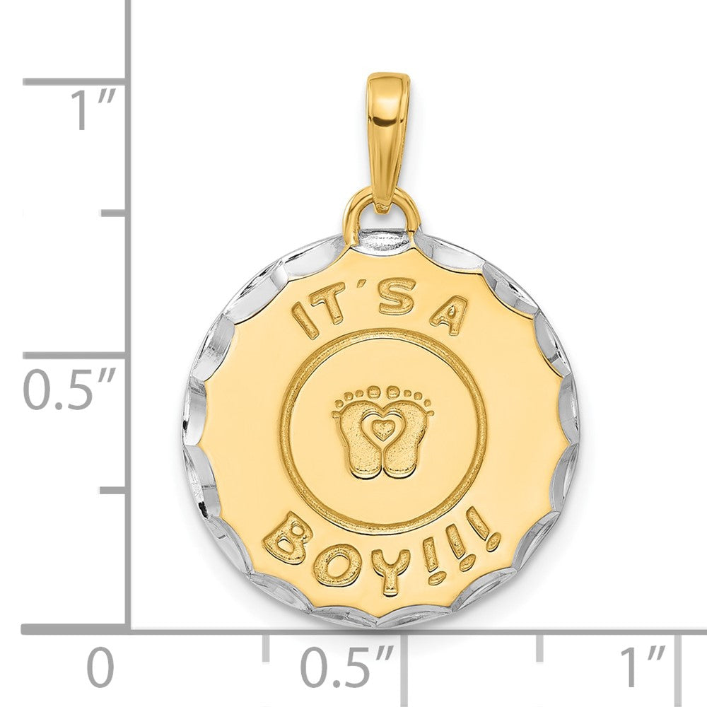 14K Yellow Gold and Rhodium Diamond-cut It's A Boy Pendant