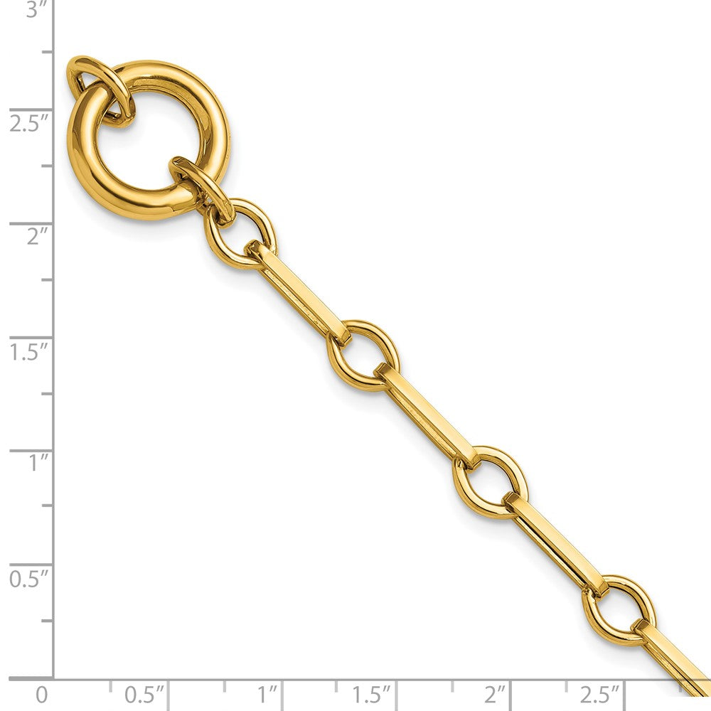 14K Yellow Gold Polished Fancy Long Link with Circle 7.75 Inch Bracelet