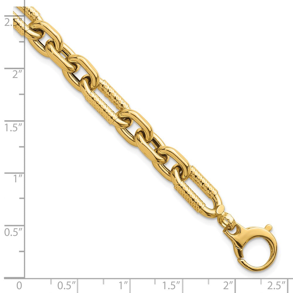14K Yellow Gold Polished 8.8mm Diamond-cut Fancy Figaro Link 7.5 Inch Bracelet