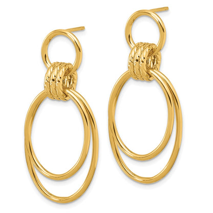 14K Yellow Gold Polished and Textured Oval Dangle Post Earrings