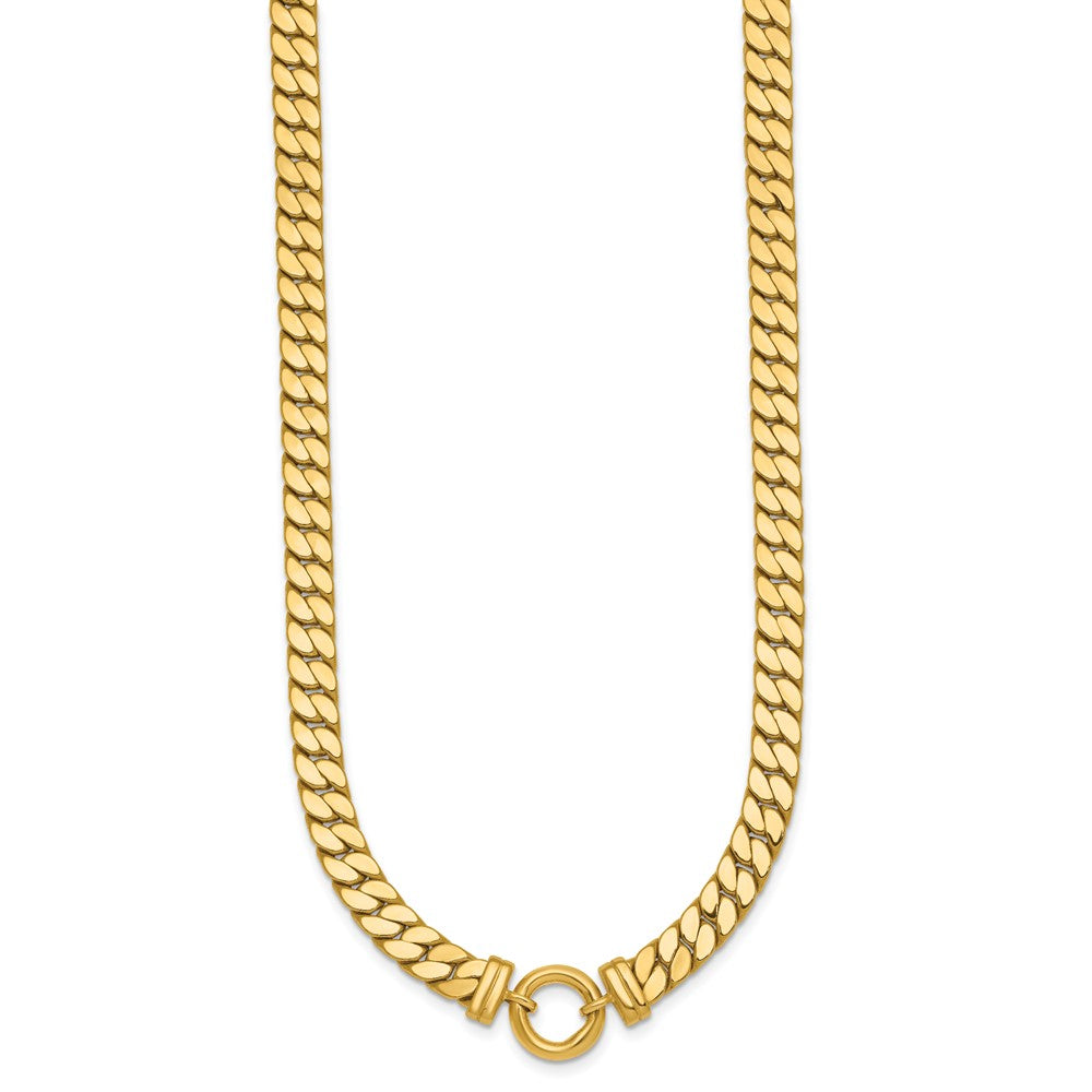 14K Yellow Gold Polished Flat Curb Link with Center Circle Element 18 Inch Necklace