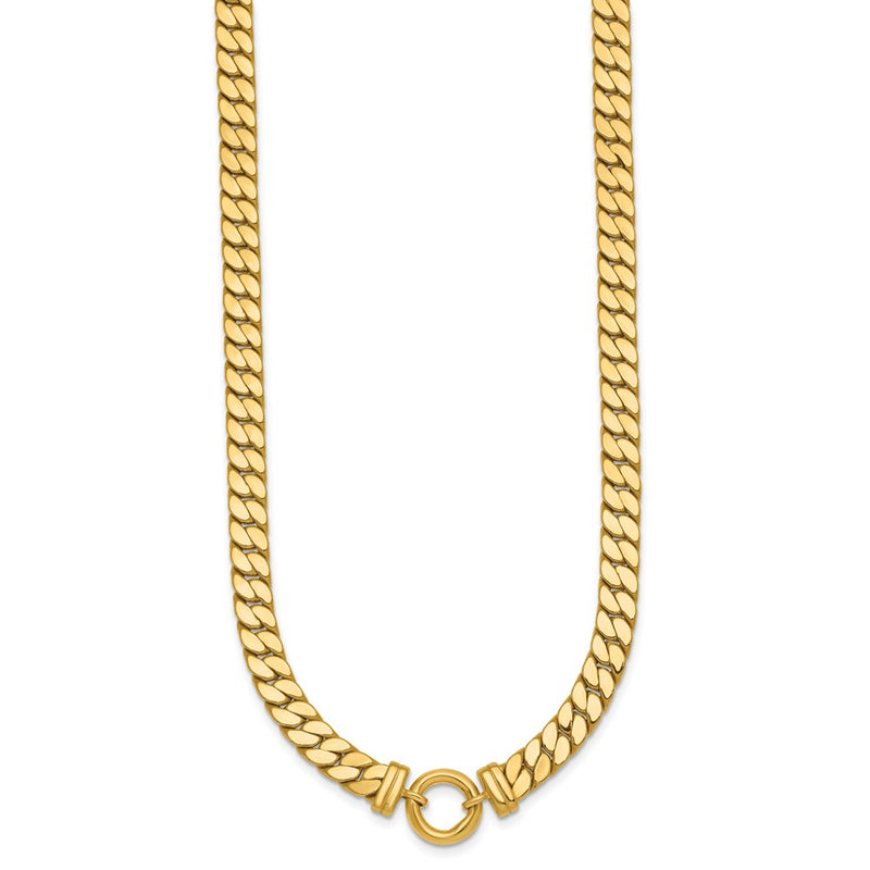14K Yellow Gold Polished Flat Curb Link with Center Circle Element 18 Inch Necklace