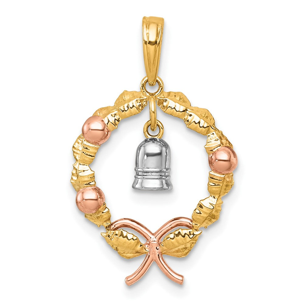 14K Two-Tone Gold Two-tone with -plating Polished Wreath With Dangle Bell Charm