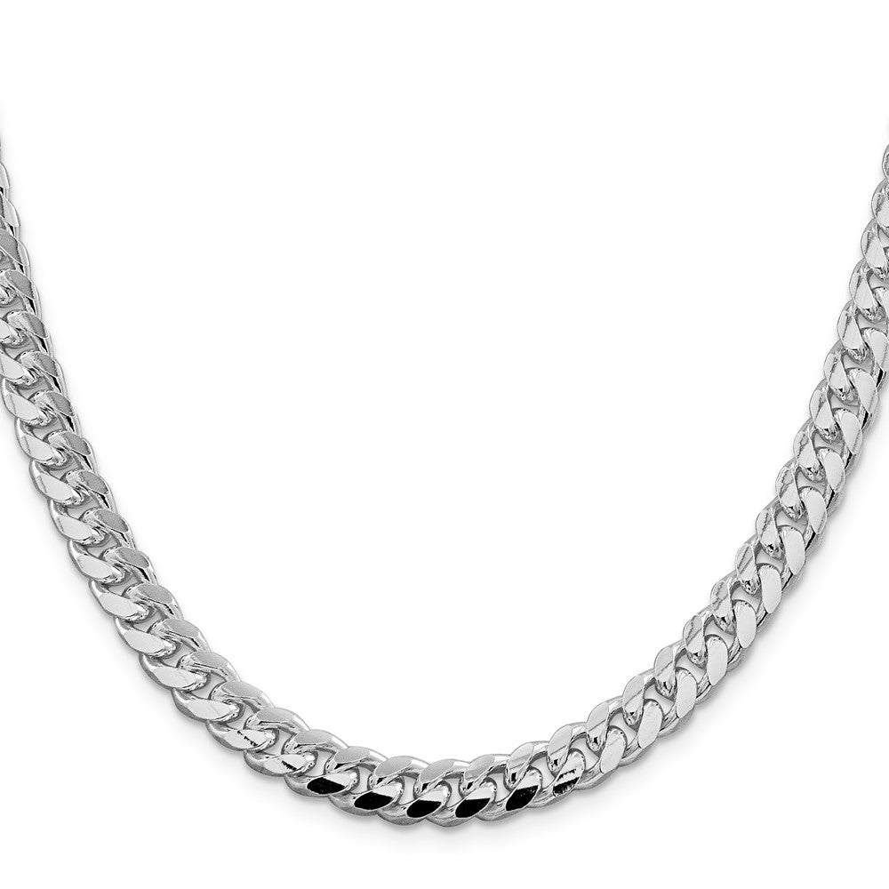 Sterling Silver Rhodium-plated 7.35mm Domed w/ Side D/C Curb 26 Inch Chain