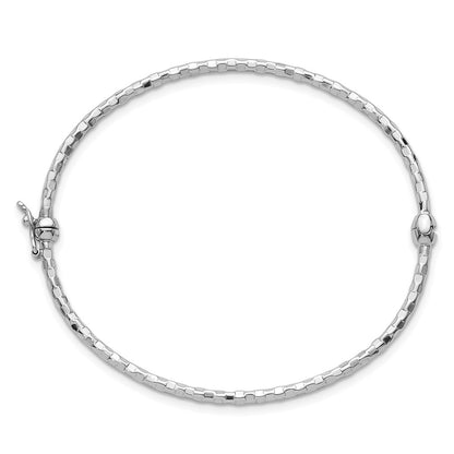 14K White Gold Polished Diamond-cut 2.20mm Hinged Oval Bangle Bracelet