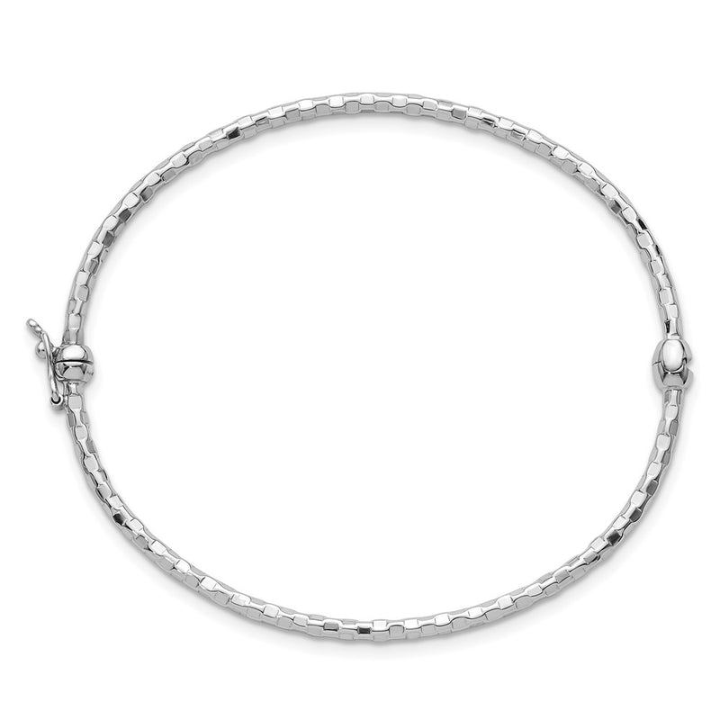 14K White Gold Polished Diamond-cut 2.20mm Hinged Oval Bangle Bracelet