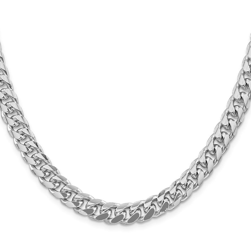 Sterling Silver Rhodium-plated 8.5mm Domed w/ Side D/C Curb 26 Inch Chain