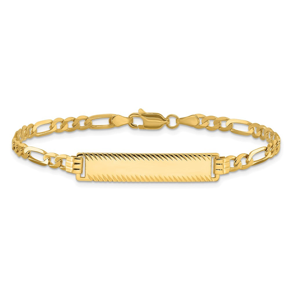 14K Yellow Gold Polished Solid Chain/Solid Plate Flat Figaro Link Diamond-cut 29x6.5mm Plate 8 Inch ID Bracelet