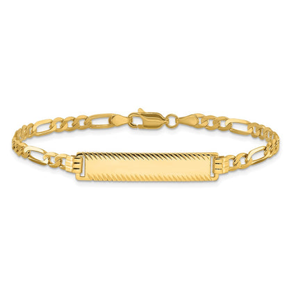 14K Yellow Gold Polished Solid Chain/Solid Plate Flat Figaro Link Diamond-cut 29x6.5mm Plate 8 Inch ID Bracelet