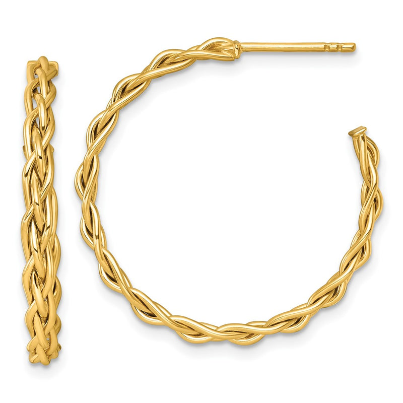 14K Yellow Gold Polished Woven Braid 3 x 29mm C-Hoop Post Earrings