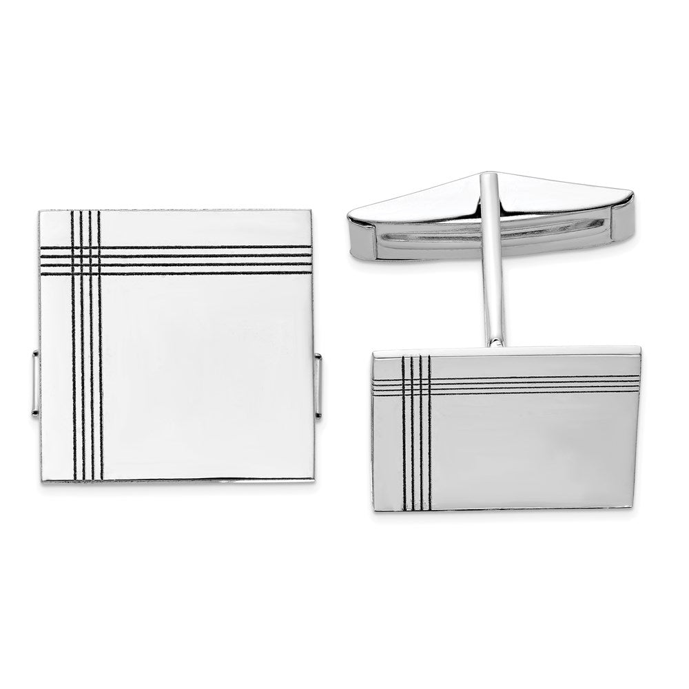 14K White Gold Men's Square w/Line Design Cuff Links
