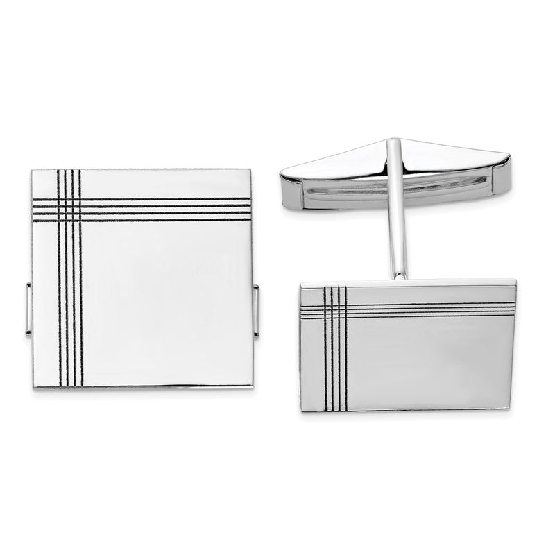 14K White Gold Men's Square w/Line Design Cuff Links