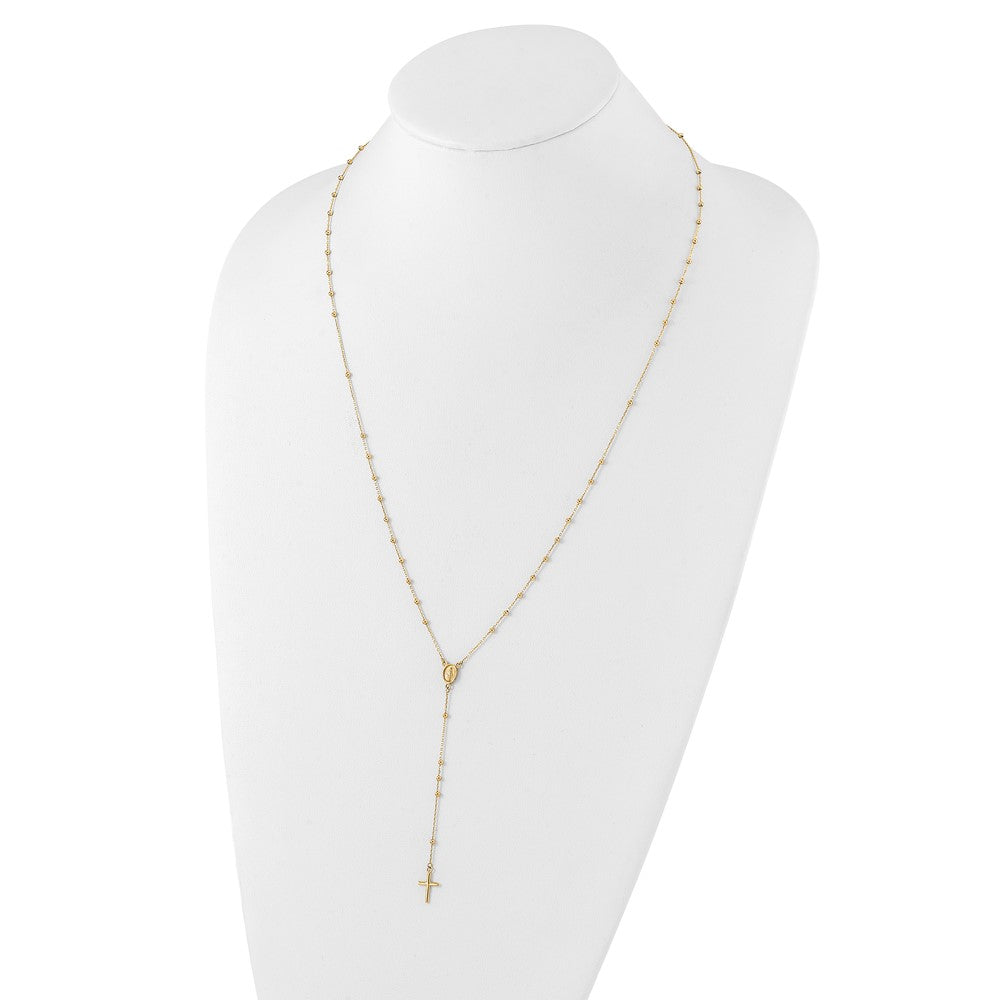 14K Yellow Gold Polished Cross and Miraculous Medal Beaded 24.5 Inch Rosary