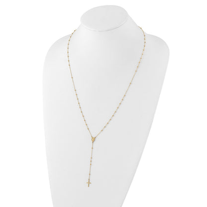 14K Yellow Gold Polished Cross and Miraculous Medal Beaded 24.5 Inch Rosary