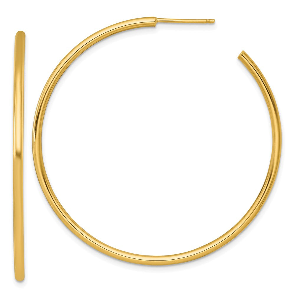 14K Yellow Gold Polished 2.0 x 50mm Tube C-Hoop Post Earrings