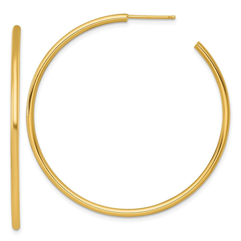 14K Yellow Gold Polished 2.0 x 50mm Tube C-Hoop Post Earrings