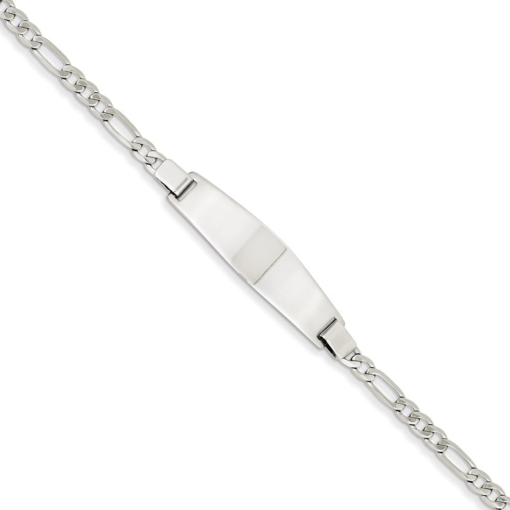14K White Gold 7in Solid Polished Figaro Link ID Bracelet