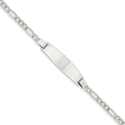 14K White Gold 7in Solid Polished Figaro Link ID Bracelet