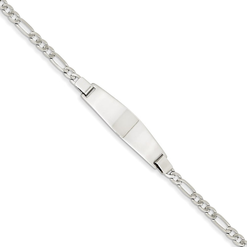 14K White Gold 7in Solid Polished Figaro Link ID Bracelet