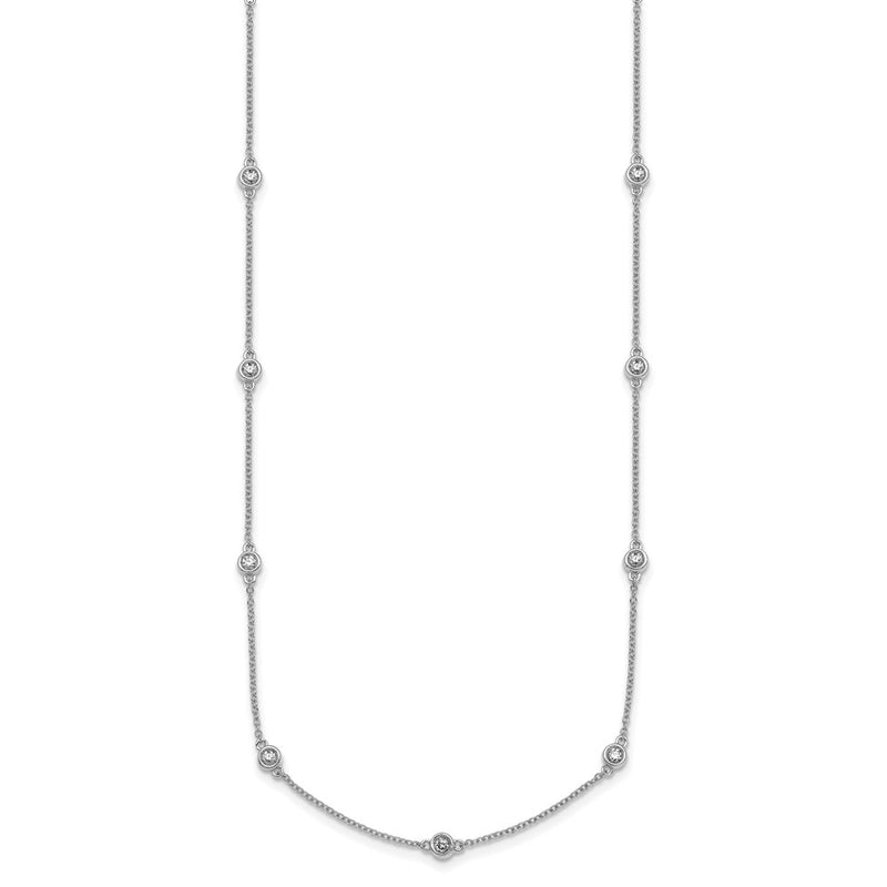 14K White Gold Complete 1/2 carat Bezel-set Diamond and Cable Chain 15-Station 18 Inch Necklace