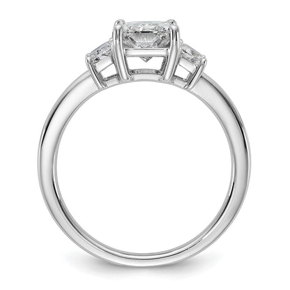 14K White Gold 1/2 carat Lab Grown Diamond VS+ F+ Trapezoid 1 1/2 carat Radiant Center Semi Mount Three Stone Engagement Ring