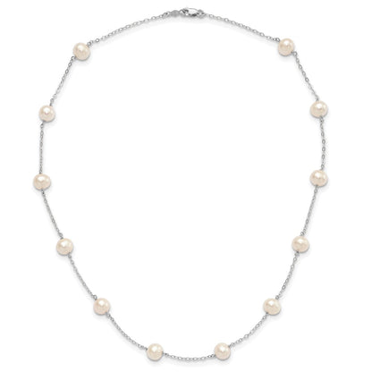 14K White Gold 5.5-6.5mm White Near Round Freshwater Cultured Pearl 12-station 16 Inch Necklace