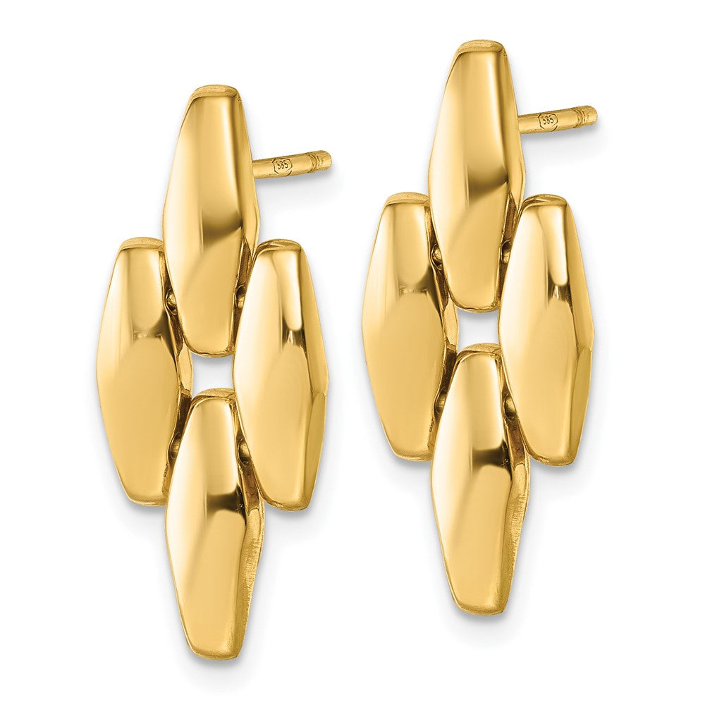 14K Yellow Gold Polished Fancy Link Geometric Dangle Post Earrings