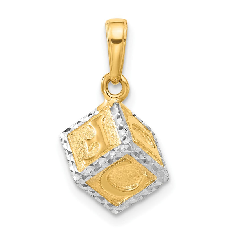 14K Yellow Gold and Rhodium Diamond-cut 3-D Baby Alphabet Block Pendant