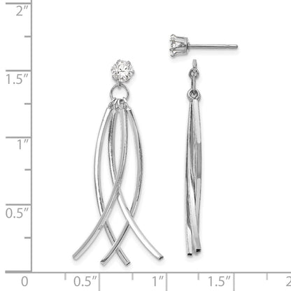 14K White Gold Curved Dangle Jackets with 4mm CZ Stud Earrings