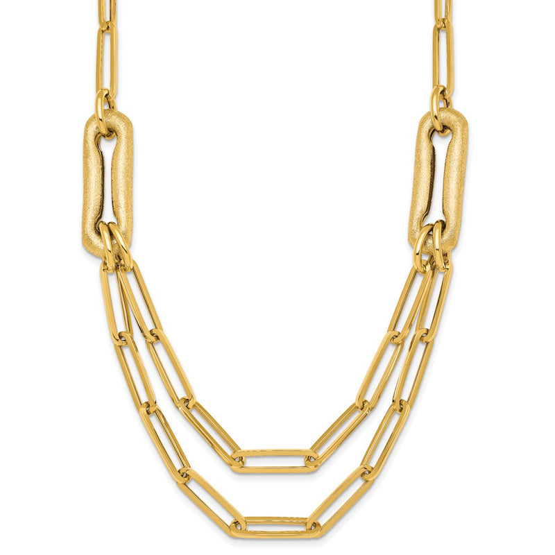 14K Yellow Gold Polished And Brushed Double Layer Paperclip Link 18.25 Inch Necklace