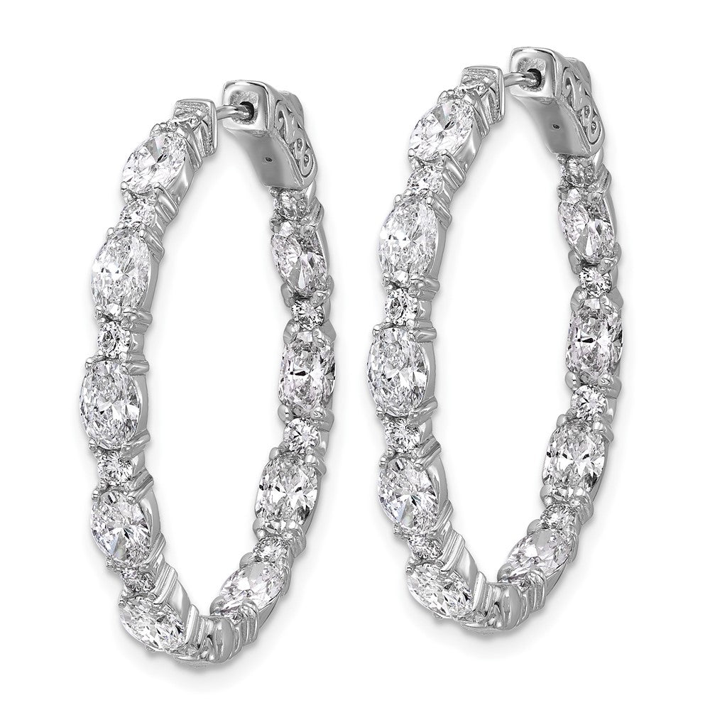 14K White Gold Certified Oval and Round VS DEF Diamond Inside/Outside Hoop Earrings