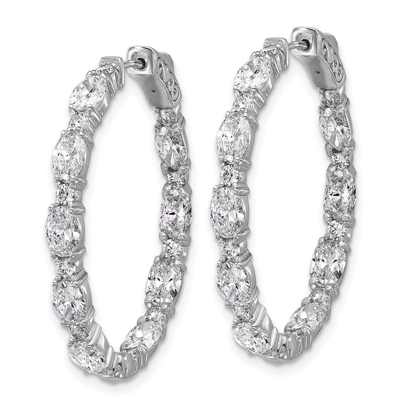 14K White Gold Certified Oval and Round VS DEF Diamond Inside/Outside Hoop Earrings