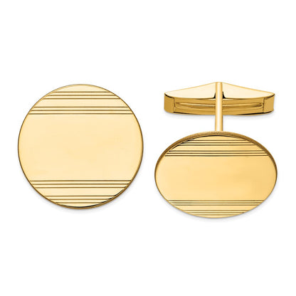 14K Yellow Gold Men's Circular w/ Line Design Cuff Links