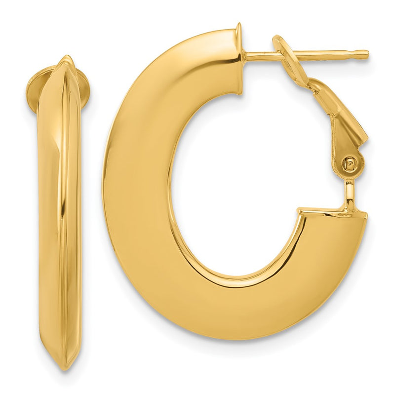 14K Yellow Gold 3x25mm Polished Knife-Edge Oval Omega Back Tube Hoop Earrings