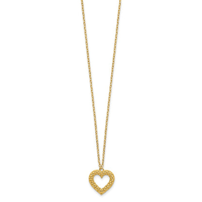 14K Yellow Gold Polished Textured Heart Pendant 18 Inch Necklace