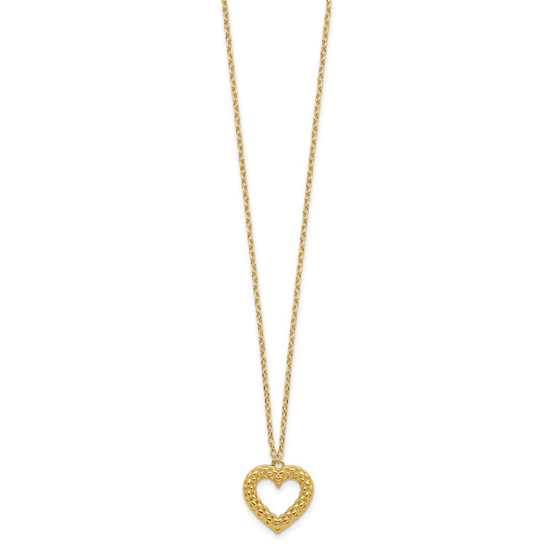 14K Yellow Gold Polished Textured Heart Pendant 18 Inch Necklace