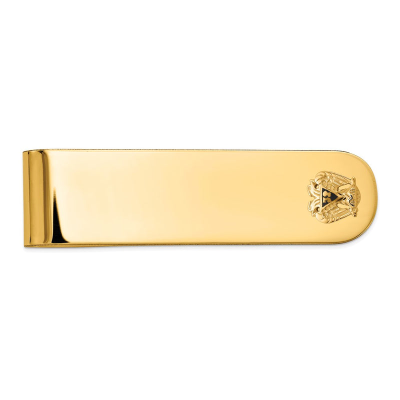 14K Yellow Gold Men's Polished and Textured with Black Enamel 32 Degree Scottish Rite Masonic Small Money Clip