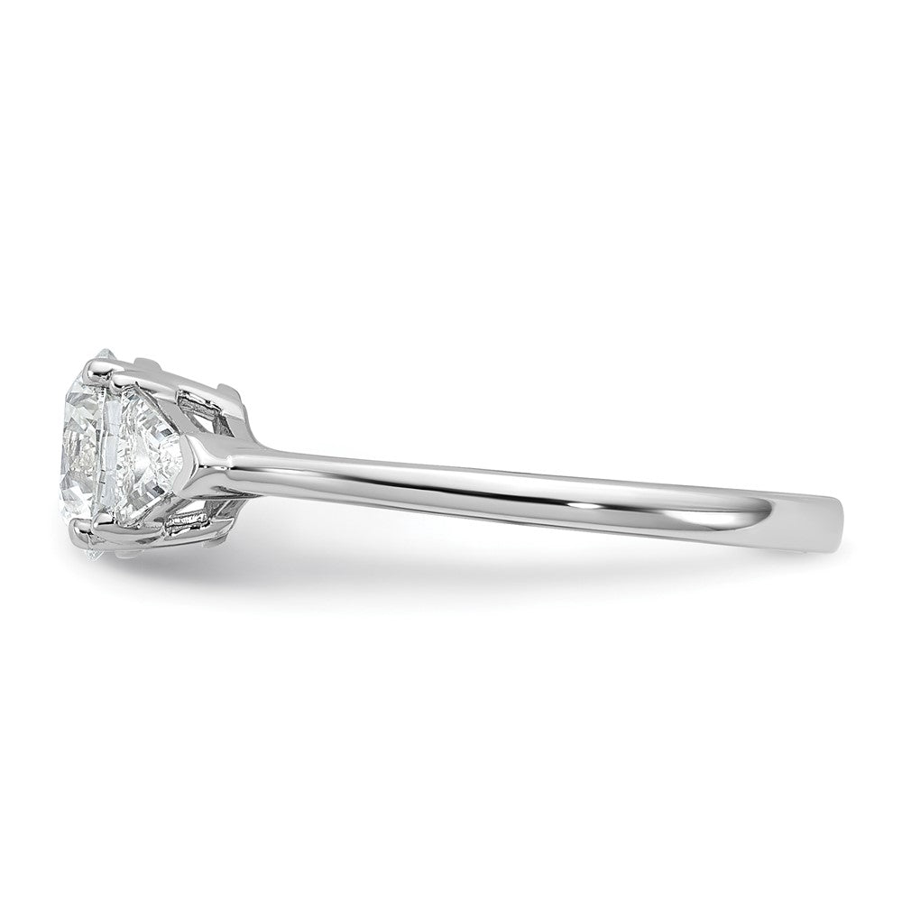 14K White Gold 1/2 carat Lab Grown Diamond VS/SI+ G+ Triangle 1 carat Round Semi Mount Three Stone Engagement Ring
