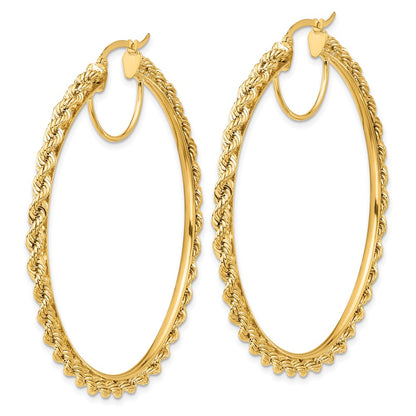 14K Yellow Gold Polished and D/C Rope 2.95mm Hoop Earrings