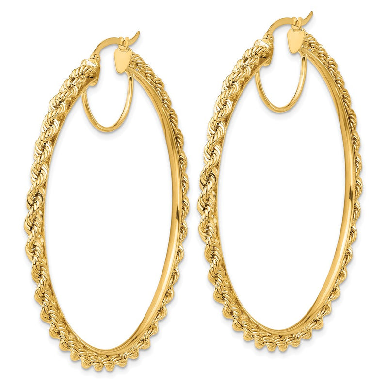 14K Yellow Gold Polished and D/C Rope 2.95mm Hoop Earrings