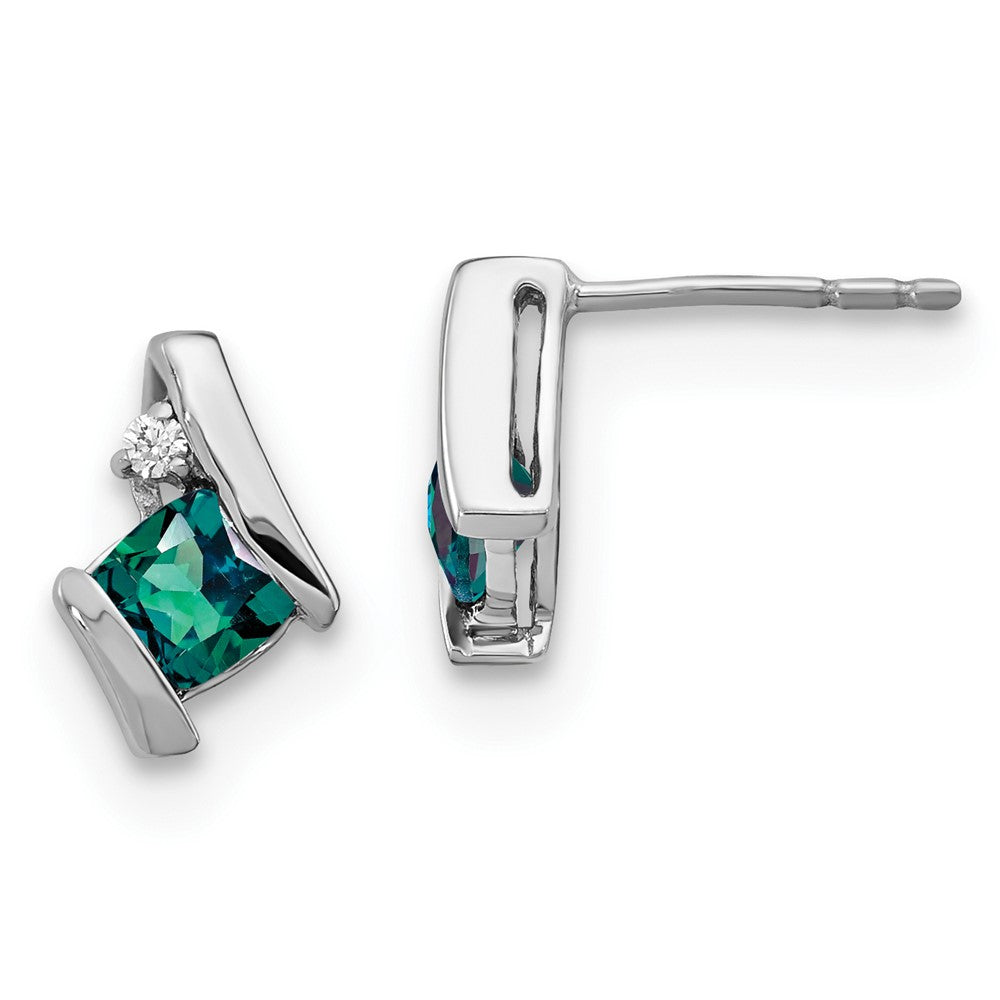 14K White Gold 4mm Cushion June/Lab Created Alexandrite and Diamond Post Earrings