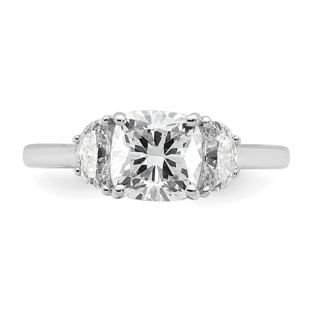 14K White Gold 2 carat Certified Lab Grown Diamond VS+ F+ Complete Cushion and Half Moon Three Stone Engagement Ring