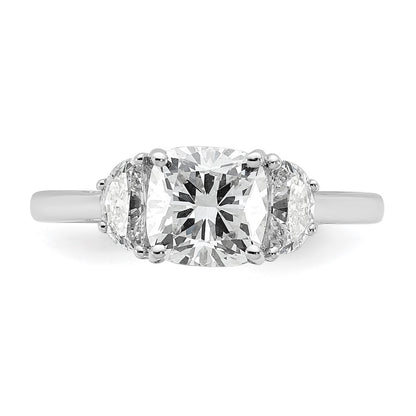 14K White Gold 2 carat Certified Lab Grown Diamond VS+ F+ Complete Cushion and Half Moon Three Stone Engagement Ring