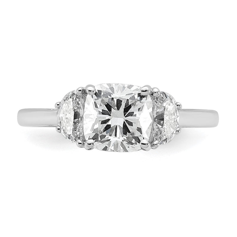 14K White Gold 2 carat Certified Lab Grown Diamond VS+ F+ Complete Cushion and Half Moon Three Stone Engagement Ring