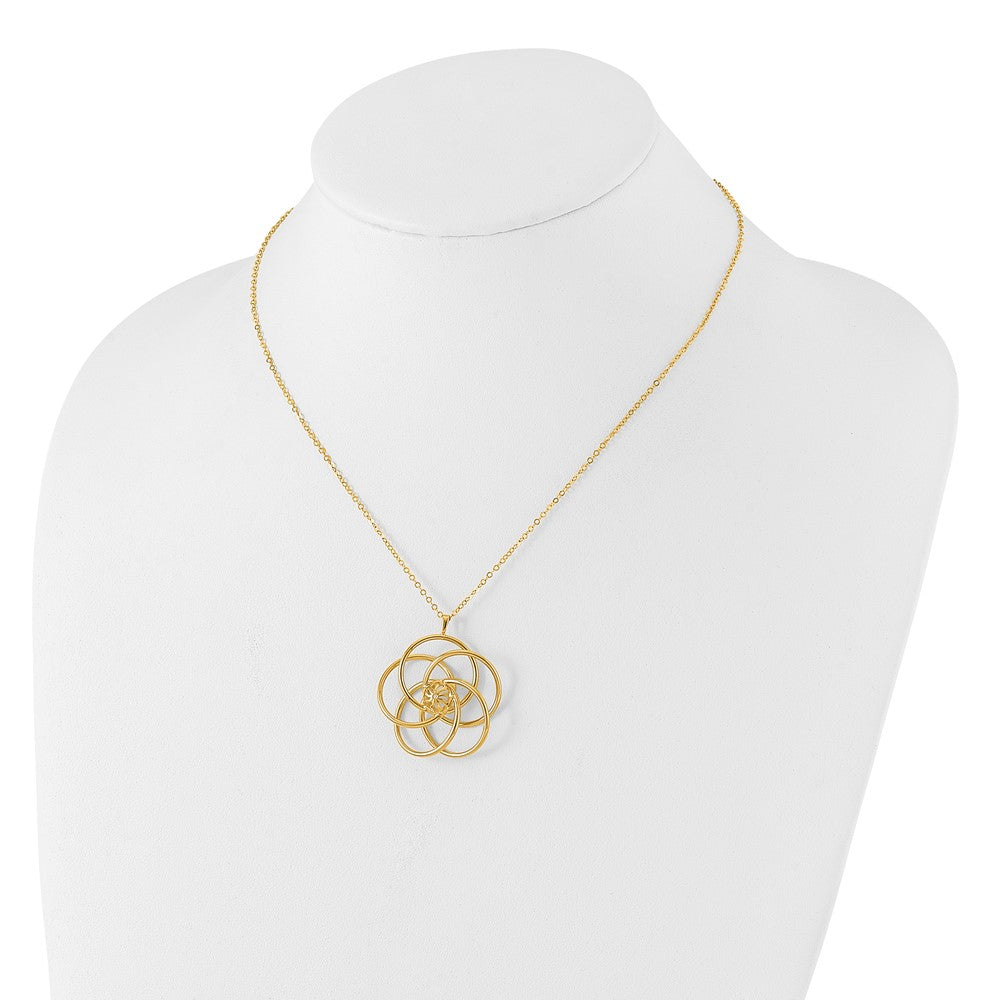 14K Yellow Gold Polished Floral Pendant 17 Inch Necklace