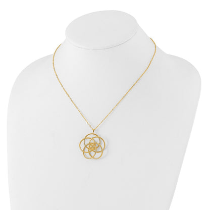 14K Yellow Gold Polished Floral Pendant 17 Inch Necklace